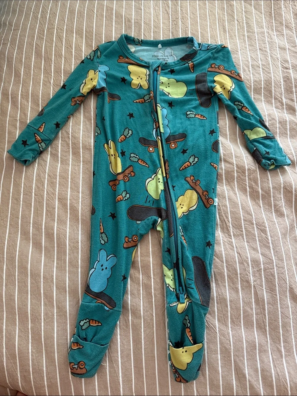 Posh Peanut Teal Bunny Skate Footed One-Piece
